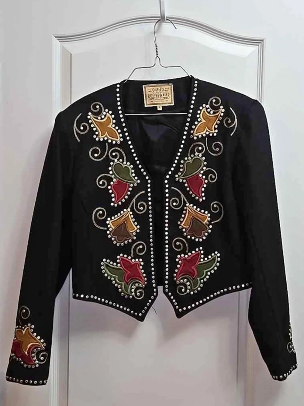 Double D Ranch Black Embroidered Wool Appliqué Western Crop Jacket Size M - Picture 2 of 4